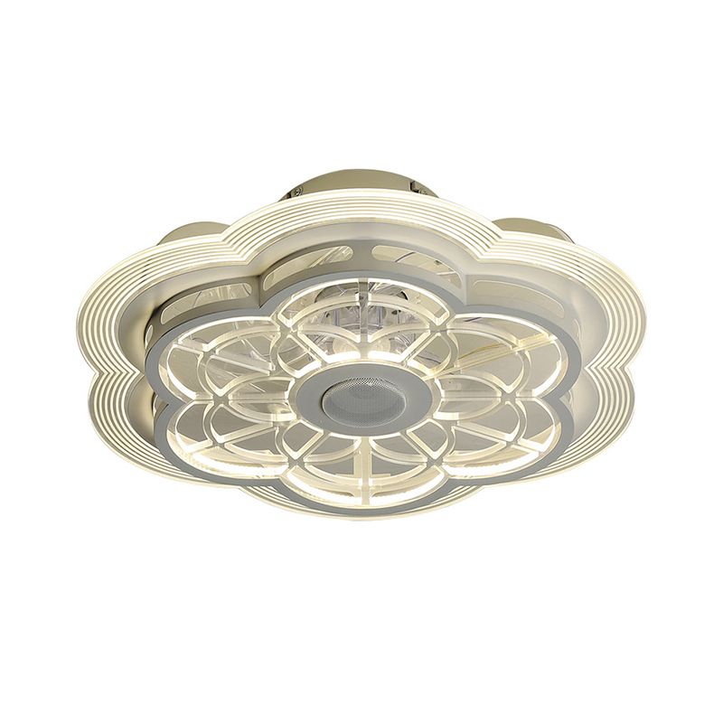 Acrylic Flower Ceiling Fan Light Fixture Modern 19.5" W LED Semi Mount Lighting in White for Bedroom