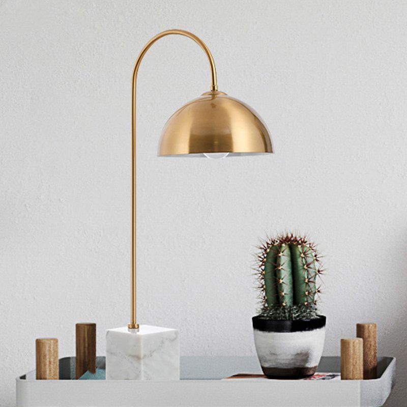 Bowl Desk Light Modern Metal 1 Bulb Brass Table Lamp with White Rectangle Marble Base