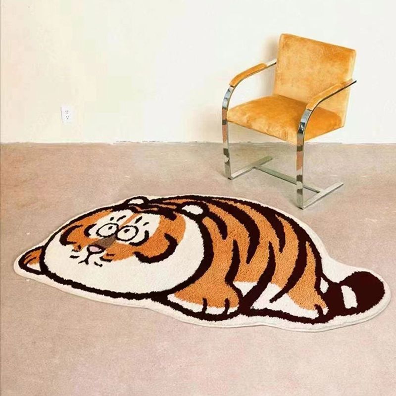 Orangefarbener Tiger Musterbereich Teppich Polyester Fläche Teppich nicht rutschfestem Rückenteppich für Wohnzimmer