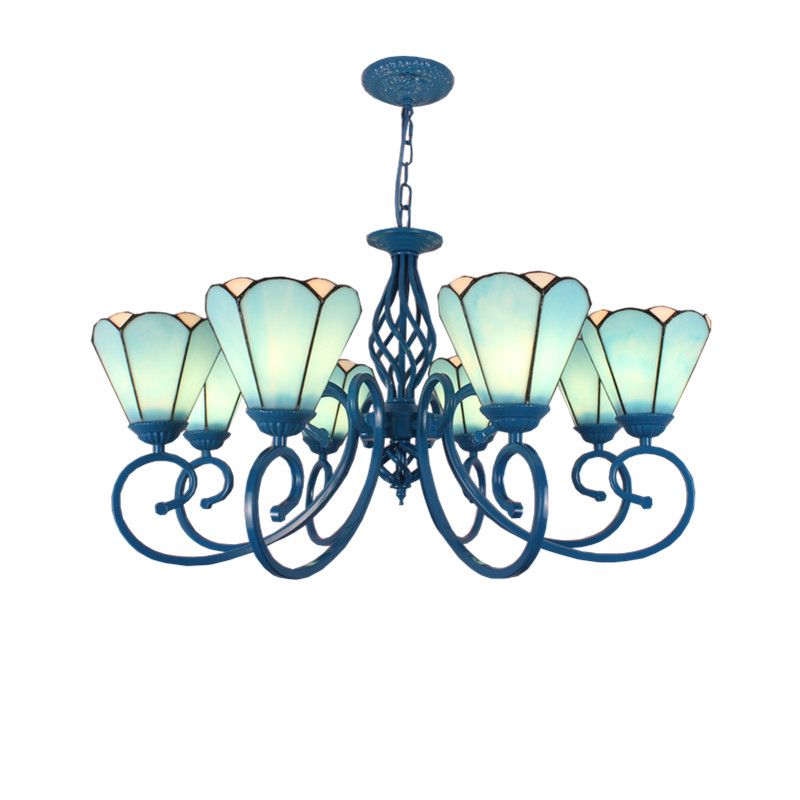 Multicoloured Handcrafted Art Glass Chandelier Light Fixtures Scrolling Arms Mediterranean Chandelier