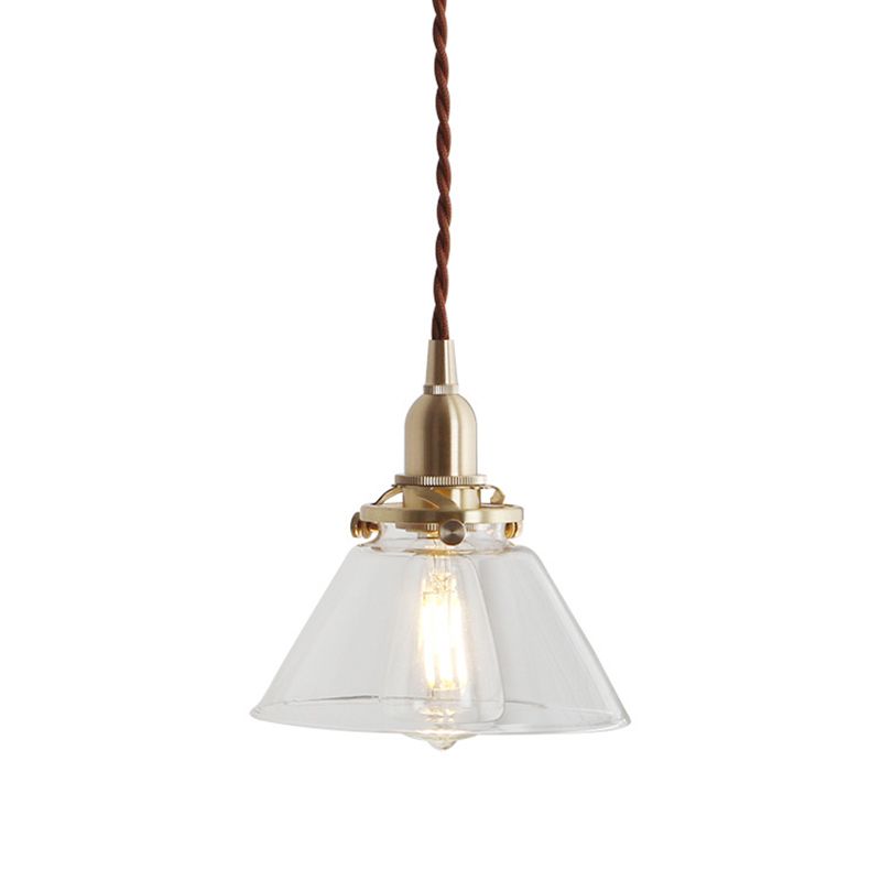 Brass Tapered Mini Pendant Lamp Minimalist Clear Glass 1 Head Dinning Room Ceiling Light