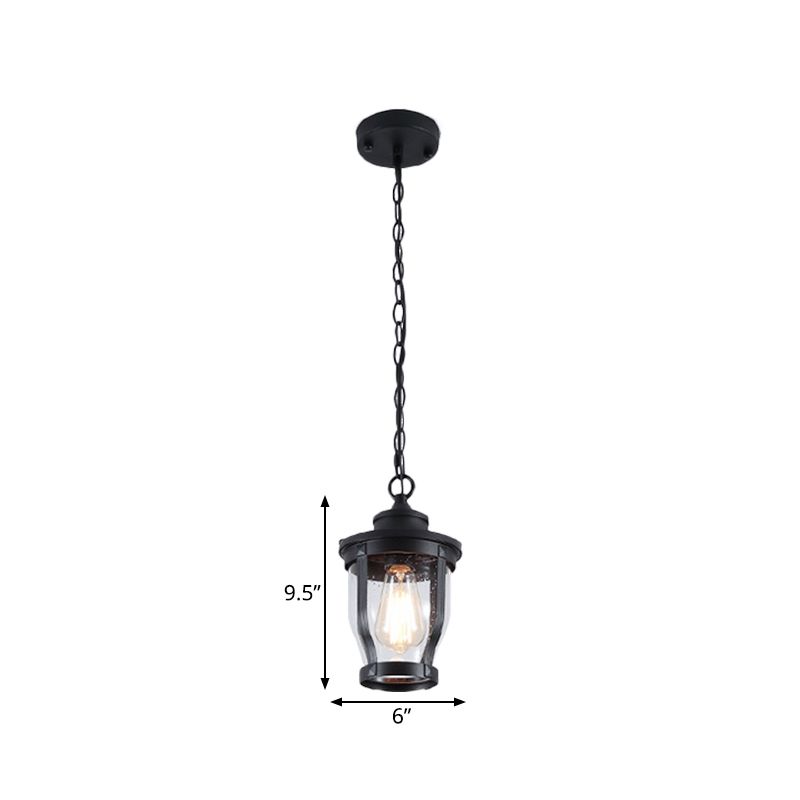 1 bol lantaarn vorm hanger lichtet kit rustieke textureerde zwarte afwerking heldere glazen plafondlamp voor balkon
