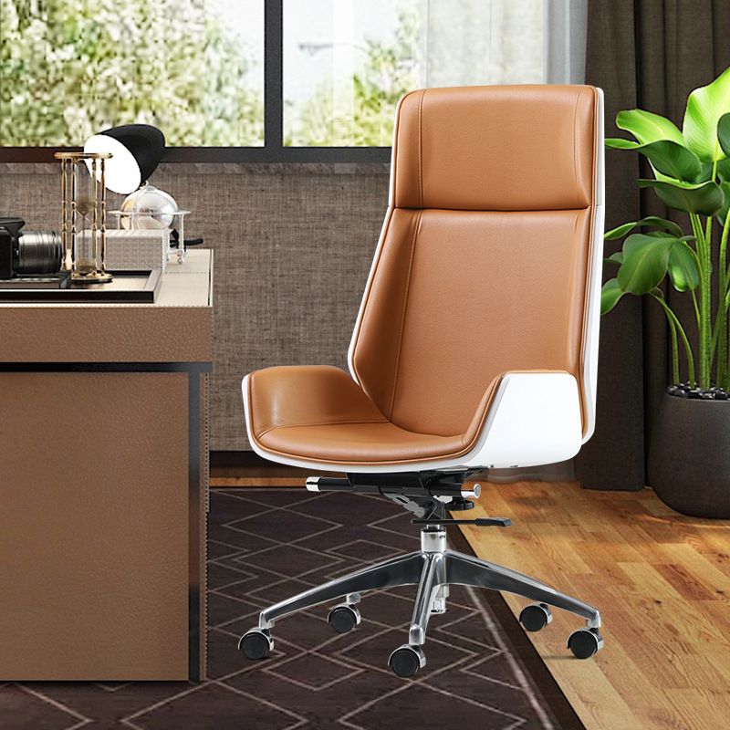 Contemporary Desk Chair Tilt Mechanism Brown Leather Office Chair