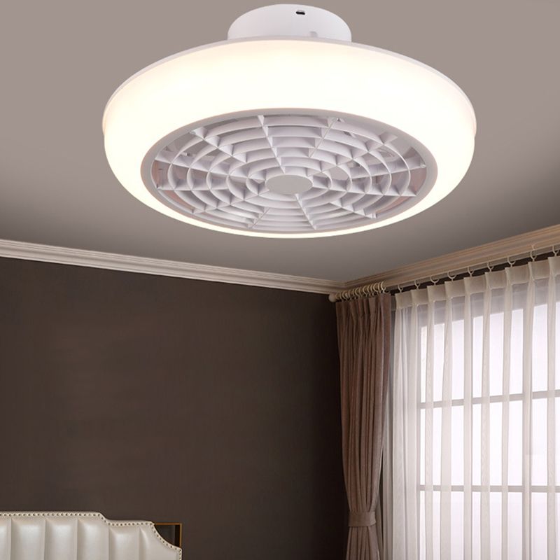 Simple Round Fan Lamp Fixture Acrylic Bedroom LED Semi Mount Lighting in White