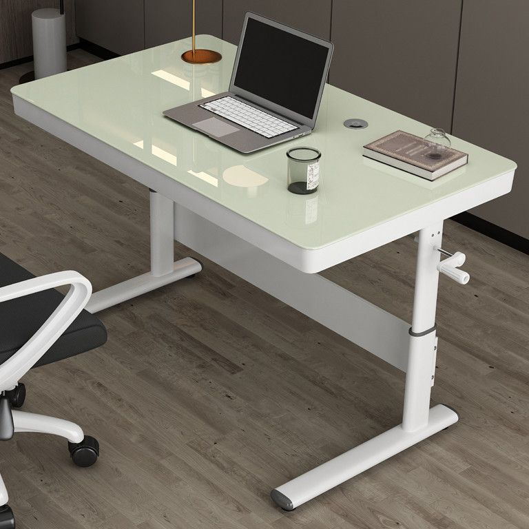 Contemporary Standing Desk Converter White Metal Trestle Base Desk for Office