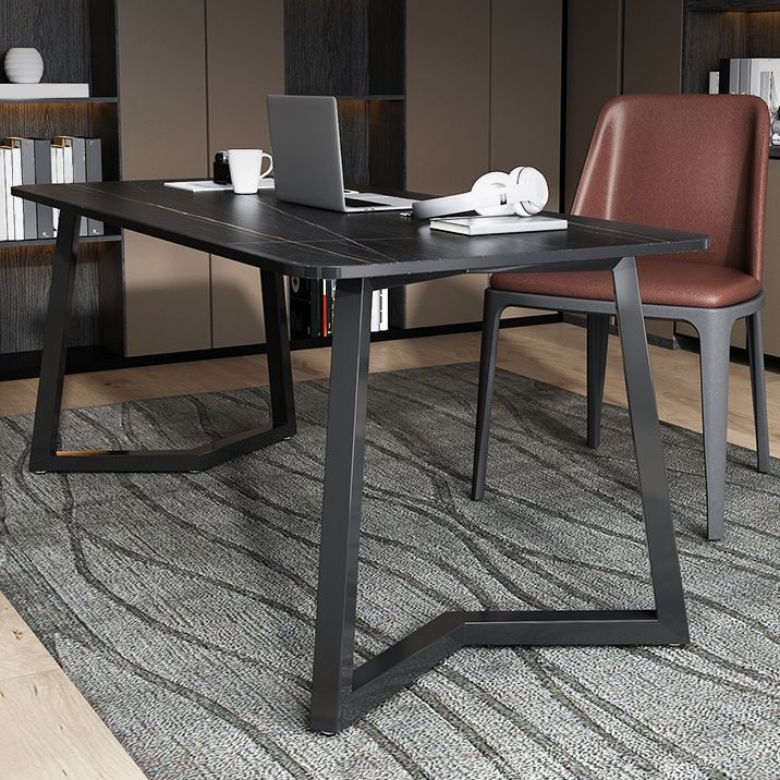 Rectangular Shaped Office Table Stone Writing Desk in Grey/White/Black