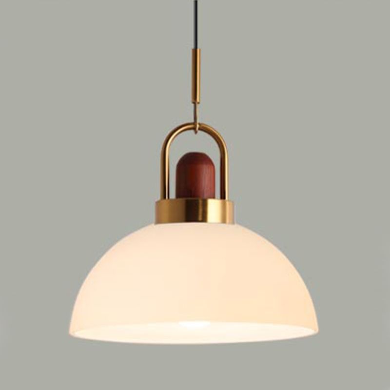 1 Light Industrial Style Pendant Lighting with White Glass Shade for Living Room