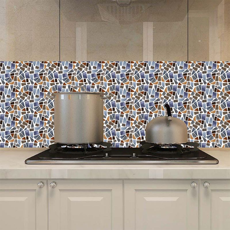 Boho Marble Pebbles Stick Wallpapers Blue Mosaic Tile Wall Decor for Kitchen Backsplash, 18 Pcs