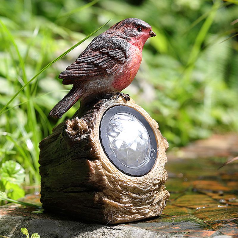 Countryside Bird Resin Solar Path Lamp LED Outdoor Ground Light around Garden Pool in Red/White/Orange