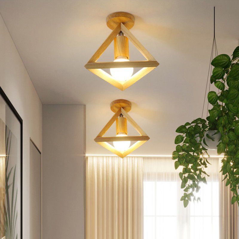 Modern Style Flush Mount 1-Light Wood Ceiling Light in Yellow for Aisle