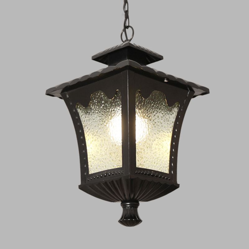 Aluminum Black/Bronze Pendant Tetragonal Lotus 1 Light Rustic Pendulum Light with Water Glass Shade