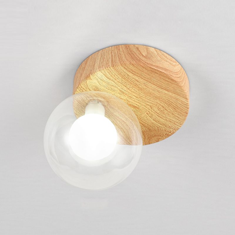 Modern Simple Ceiling Lamp Ball Shape Wood Grain Ceiling Light for Bedroom