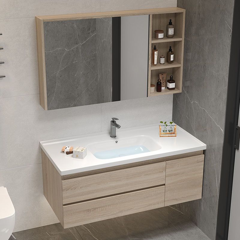 Wall-Mounted Bath Vanity Single Sink Door Rectangle Mirror Bathroom Vanity with Drawers