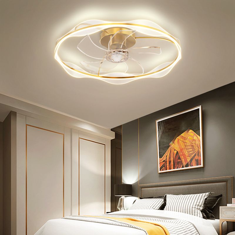 Modern LED Round Ceiling Fan Metal in Gold Finish Fan Light Fixture