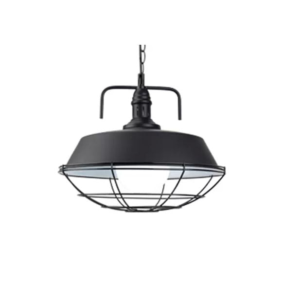 Metal Barn Pendant Light Fixture Industrial 14"/18" W 1 Light Living Room Hanging Lamp with Cage in Black/White