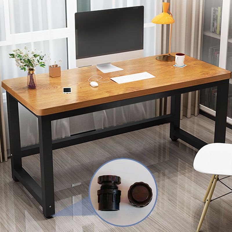 Rectangular Shaped Office Laptop Table Wood with Metal Legs in Brown