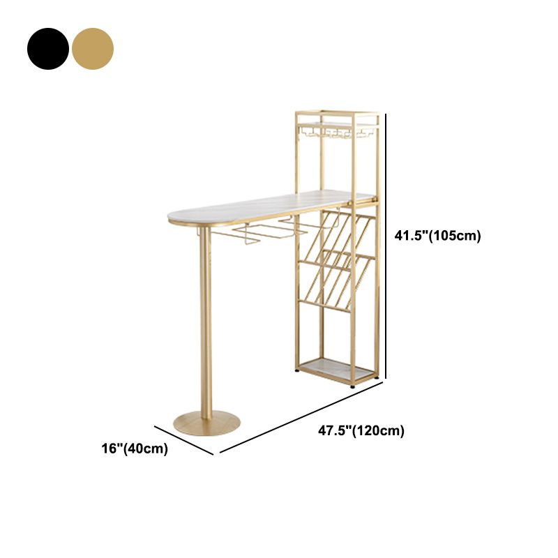 Living Room Pub Height Dining Table Stone and Metal Bistro Table with Wine Rack