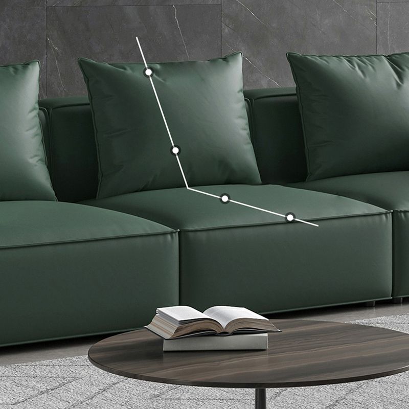 Contemporary Faux Leather/ Velvet Standard Sofa Green Square Arm Couch