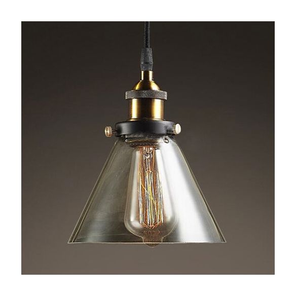 5.5"/7" Wide Cone Pendant Light Industrial 1 Light Grey/Brown/Clear Glass Hanging Lamp in Bronze