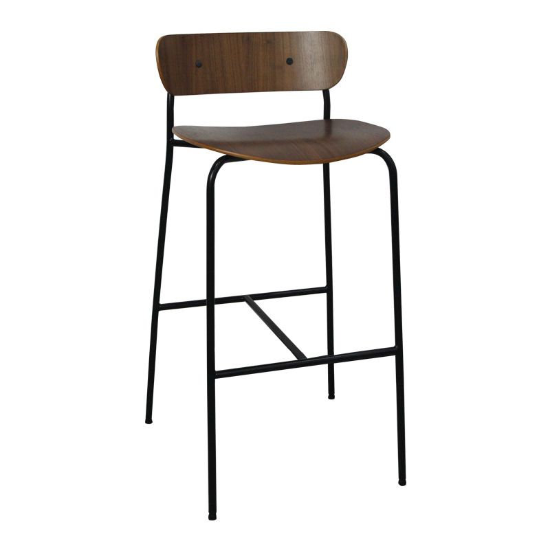 Modern Style Wood and Metal Bar Stool with Footrest Low Back Cafe Simple Bar Stool