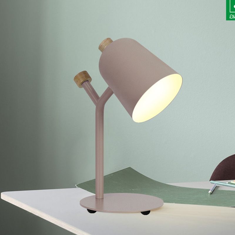 Green/Light Pink Trumpet-Like Reading Book Light Macaroon Single Head Metal Table Lamp for Study Room