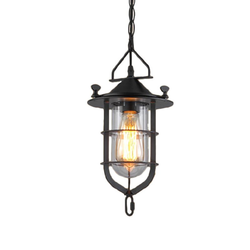 Luce in vetro trasparente a bulba singola Light Vintage Black Capsule Dining Room Pendulum Light with Gage