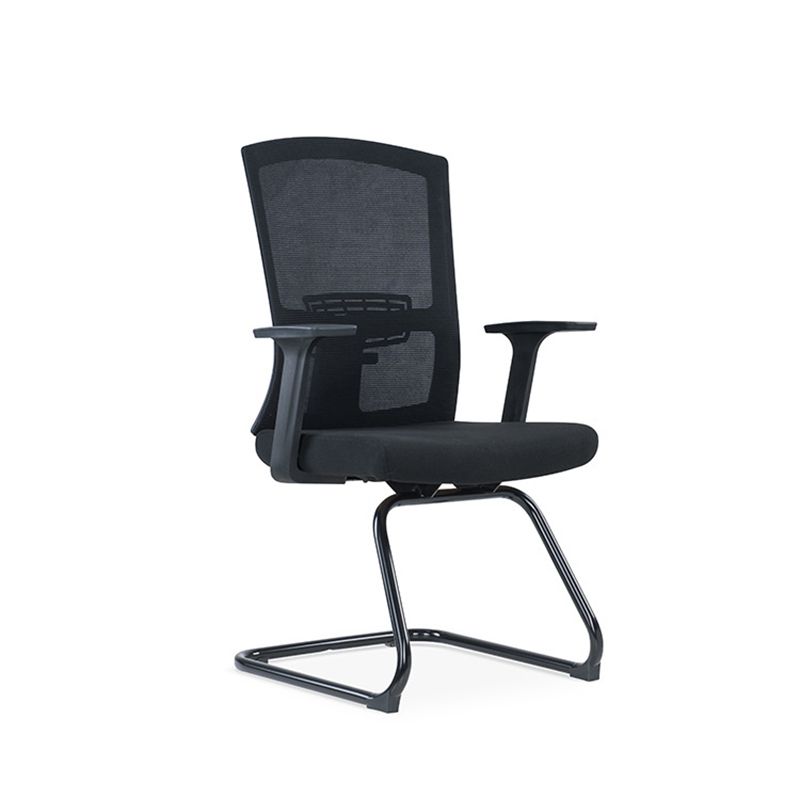 Modern Office Chair No Wheels Lumbar Support Fixed Arms Desk Chair