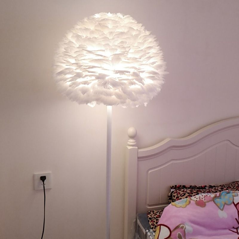 18"/21.5" Wide Dome Stand Up Lamp Modern Feather 1-Light Living Room Floor Light in White/Pink/Orange