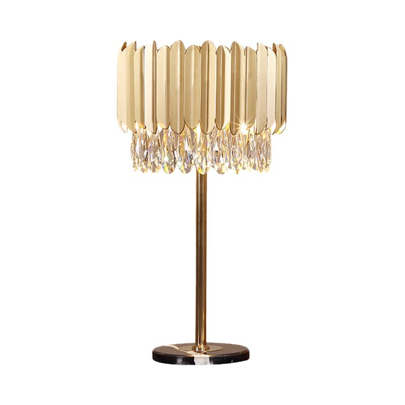 1 Head Cylindrical Table Light Modernism Faceted Crystal Small Desk Lamp in Gold