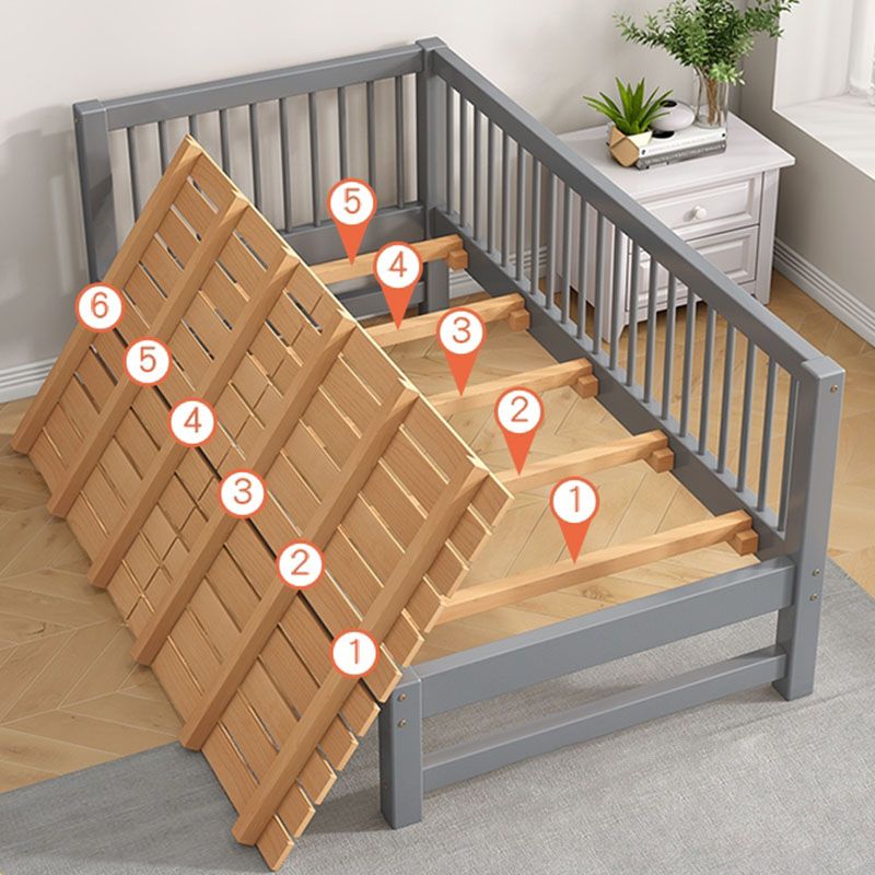 Scandinavian Wood Baby Crib Gray Wood Beech Nursery Crib with Guardrail