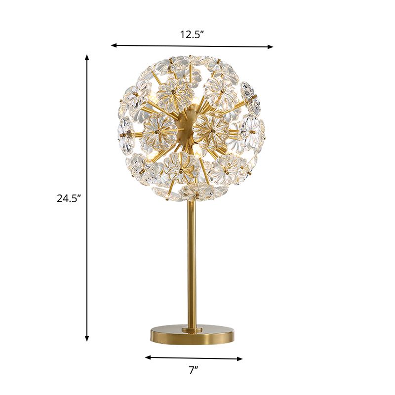 Flower Crystal Brass Night Table Light Dandelion LED Contemporary Night Lamp for Bedside