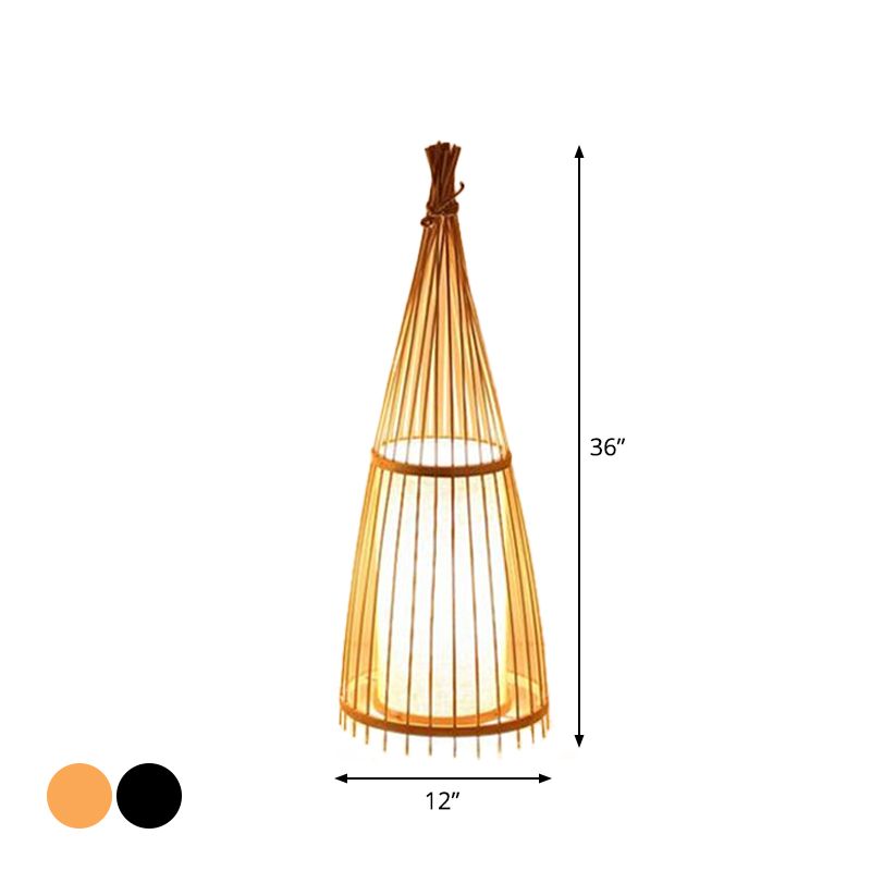 Black/Beige Fish Shaped Floor Light Asia Single-Bulb Bamboo Stand Up Lamp for Living Room, 12"/15" W