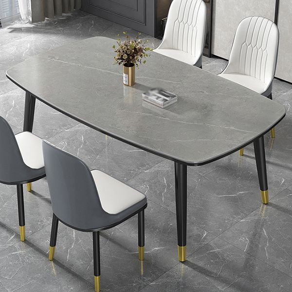 Cocina minimalista Top de comedor de piedra sinterizada Mesa de comedor de forma rectangular con 4 patas Base