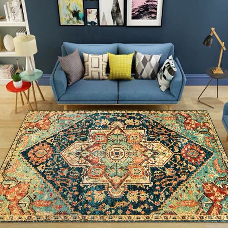 Simple Multicolor Moroccan Rug Polyester Floral Print Area Rug Non-Slip Backing Carpet for Bedrooom