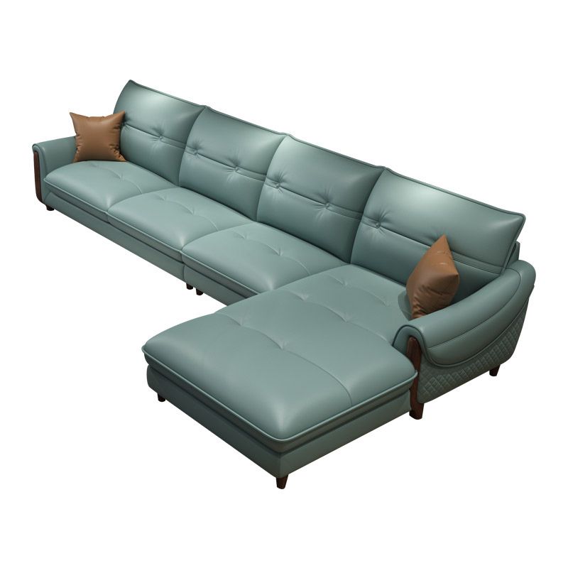 Leather Sectional Upholstered Armrest down Seat Filling in White/khaki/blue/green Sofa