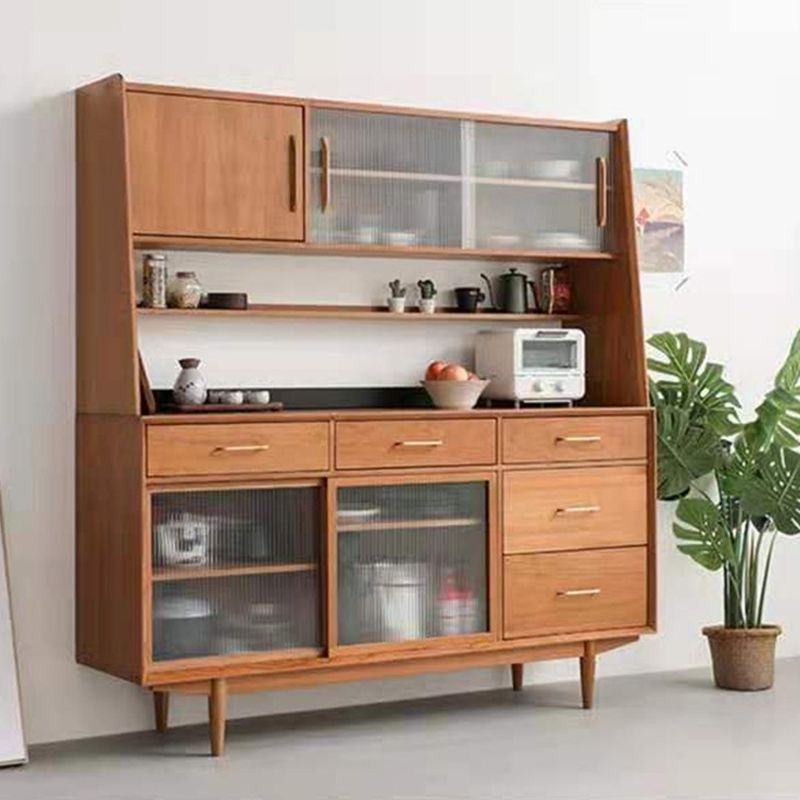 Contemporary Solid Wooden Hutch Buffet Multi-shelf Dining Hutch for Dining Room