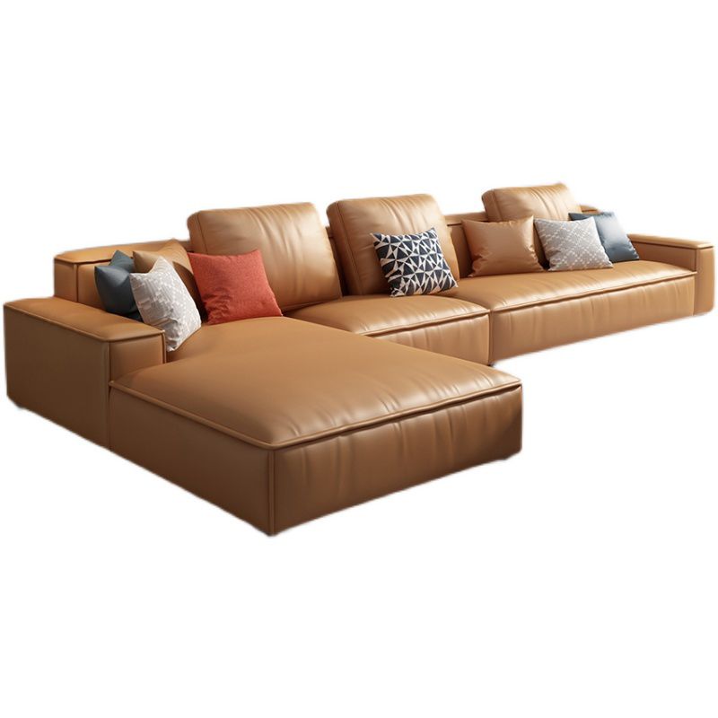 Faux Leather Loose Back Sofa & Chaise 137.8*74*31.5 Recessed Arm Sofa