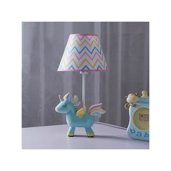 Conic Desk Light Modern Stylish Resin 1 Light Table Lamp with Blue Unicorn and Triangle/Stripes/Star Pattern for Child Bedside