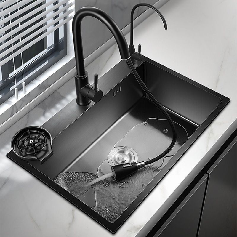 Black Stainless Steel Kitchen Sink Single Bowl Sink with Basket Strainer