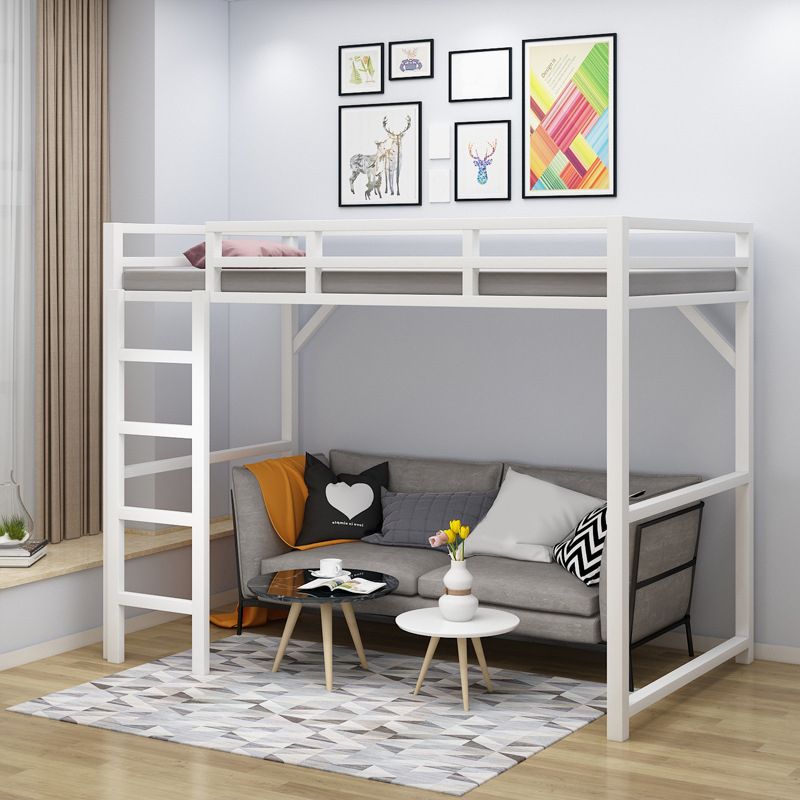 Iron High Loft Bed Contemporary Black and White Finish Bed Frame with Guardrail