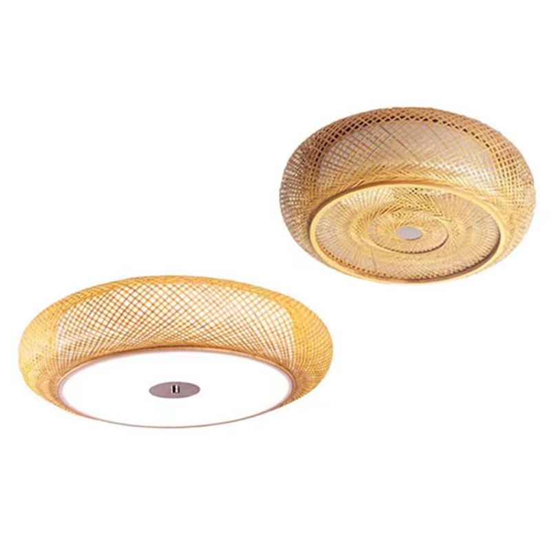 Asian Style Bamboo Flush Mount Lighting Rounded Drum Ceiling Light for Living Room