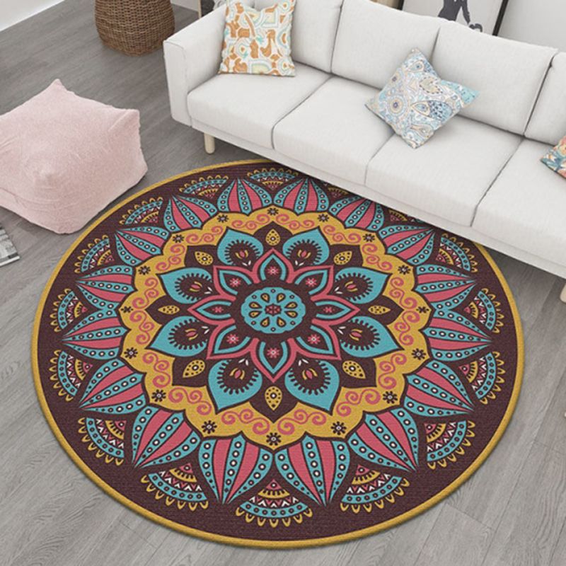 Blue Living Room Area Carpet Bohemian Americana Pattern Rug Polyester Stain Resistant Area Rug