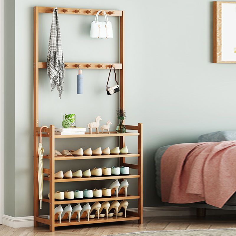 Modern Wood Coat Hanger Storage Shelves and Coat Hooks Entryway Kit