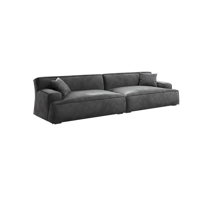 Nordic Living Room Square Arm Standard Sofa Dark Gray Geunine Leather Settee