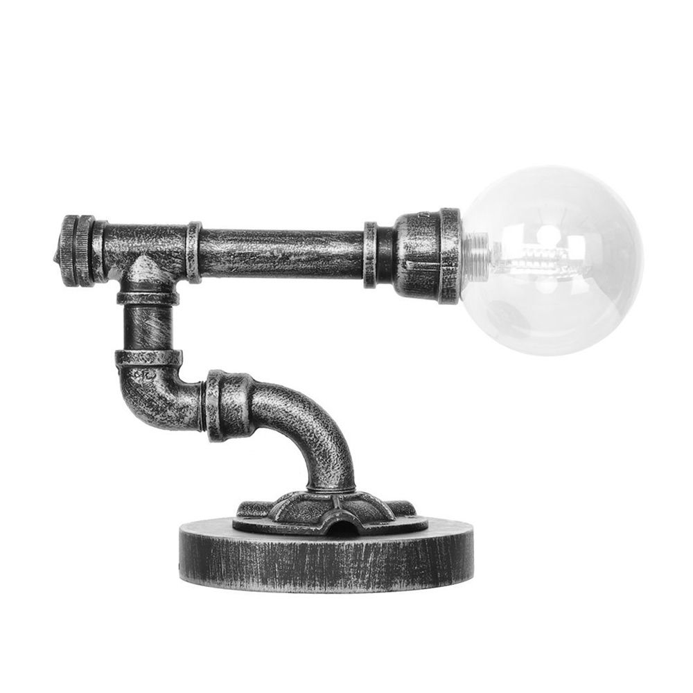 Single Light Globe Shade Reading Lamp Industrial Antique Silver Clear/Amber Glass Task Lighting for Bedroom with Base