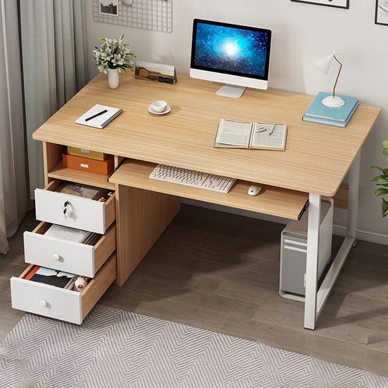 Modern Computer Desk with 1 Shelf and 3 Drawers and Keyboard Tray