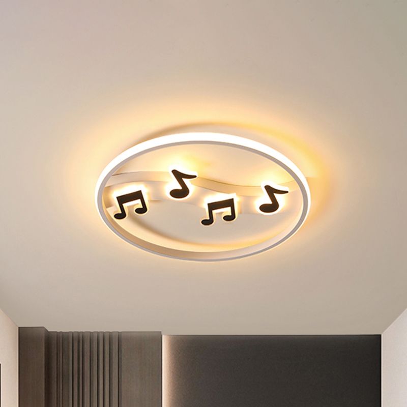 White and Black Musical Note Flush Lamp Nordic LED Acrylic Flushmount Lighting in Warm/White Light