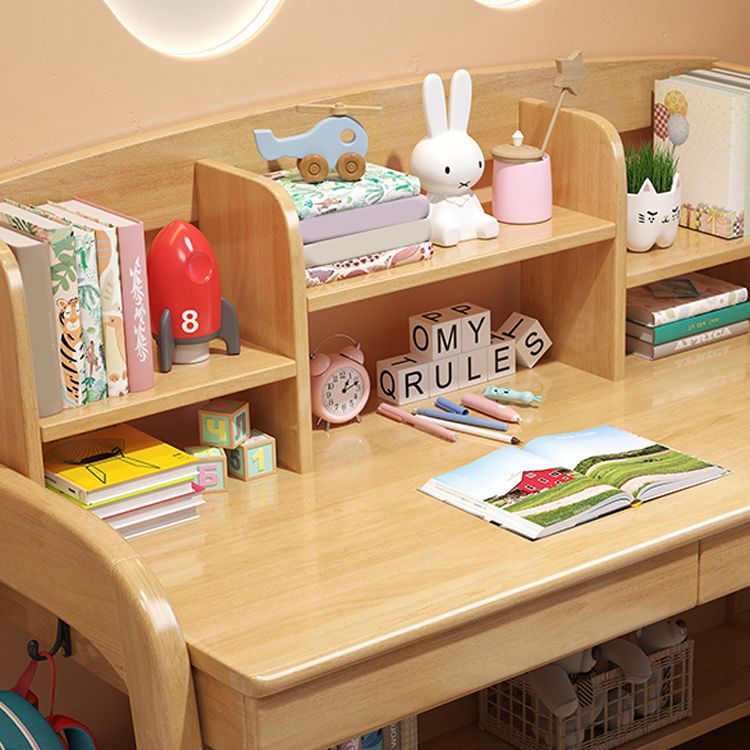 Contemporary Solid Wood Children's Desk with Storage Shelves and Drawers