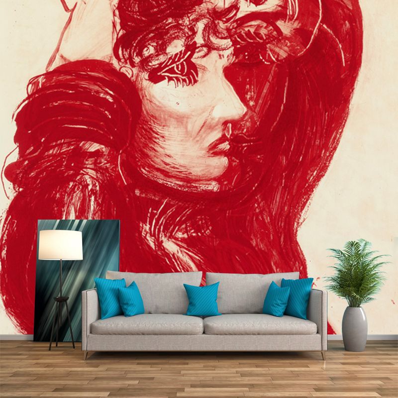 Red Celia Painting Wallpaper Murals Moisture Resistant Wall Art for Living Room, Non-Woven