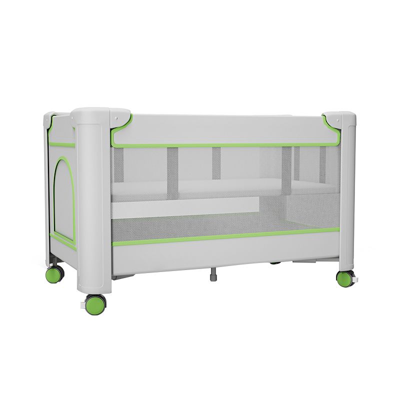 Assembled Crib Convertible Folding Crib with Wheels in White